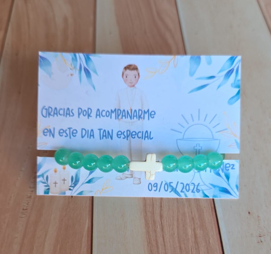 Pulsera CruzBolitas Verde Comunión